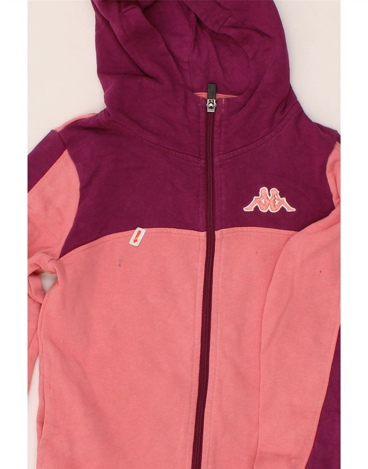 KAPPA Girls Zip Hoodie Sweater 9-10 Years Pink Colourblock Cotton Vintage Kappa and Second-Hand Kappa from Messina Hembry 