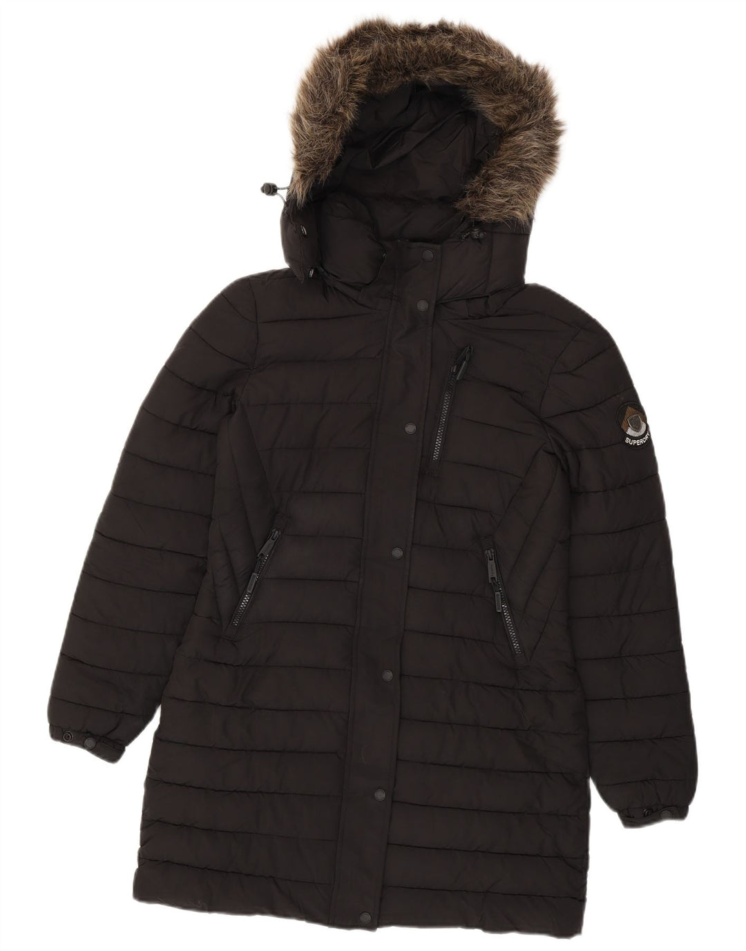 Casaco acolchoado com capuz feminino Superdry UK 10 pequeno poliéster preto