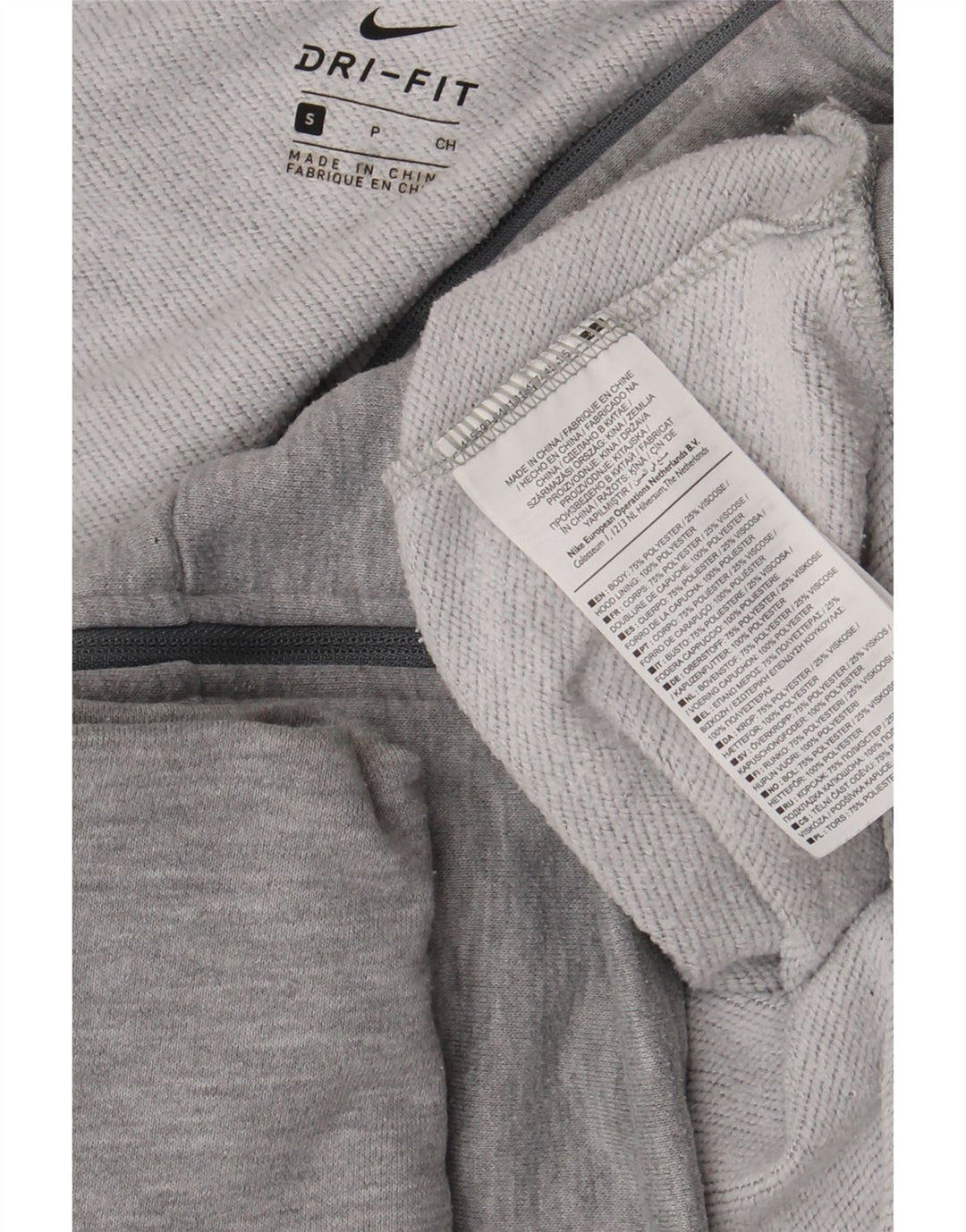 Suéter feminino Nike Dri Fit com capuz e zíper grande Reino Unido 10 pequeno cinza poliéster