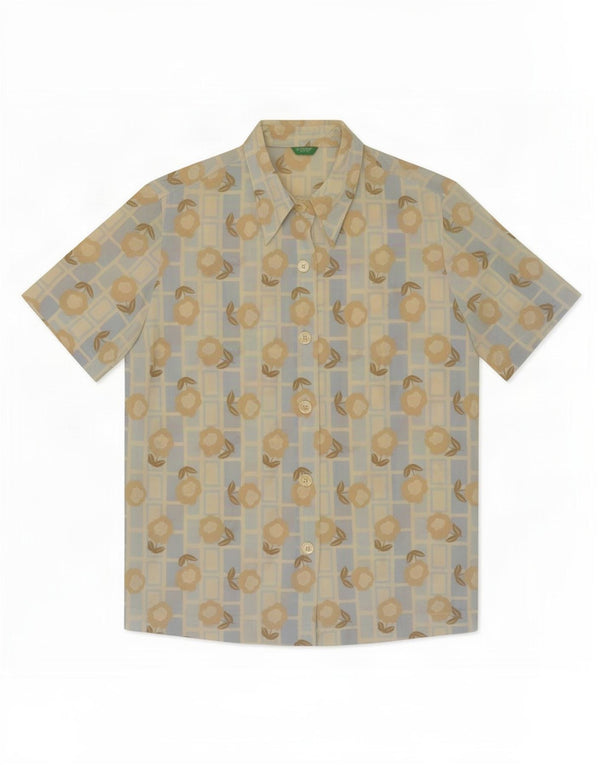 Blusa feminina de manga curta Benetton IT 44 azul médio floral
