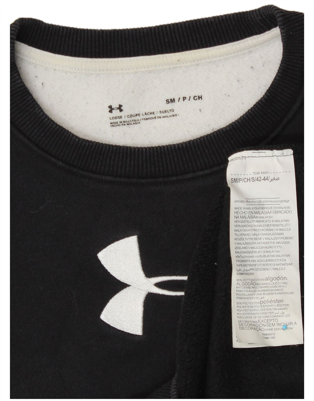 UNDER ARMOUR moletom feminino jumper UK 10 pequeno bloco colorido preto