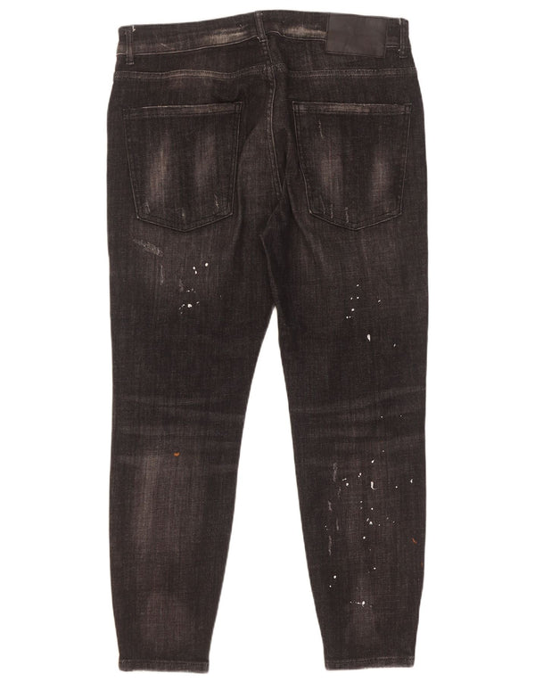 Zara Mens Jeans Slim Distressed EU 46 XL W36 L27 Preto Tie Dye Algodão