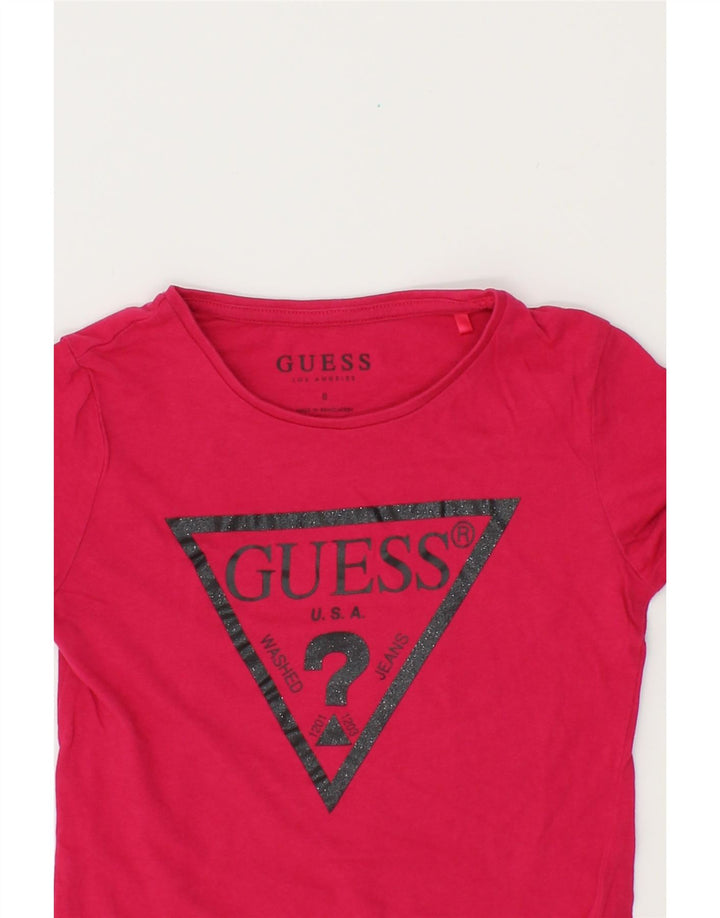 GUESS Girls Graphic Top Long Sleeve 7-8 Years Pink Cotton Vintage Guess and Second-Hand Guess from Messina Hembry 