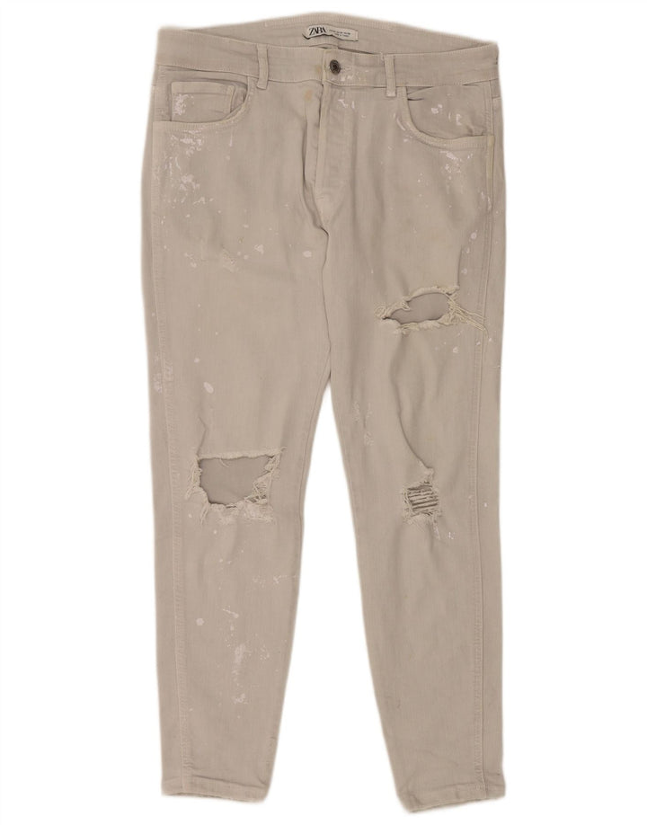 ZARA Mens Jeans Slim Distressed EU 44 Grande W34 L27 Cinza