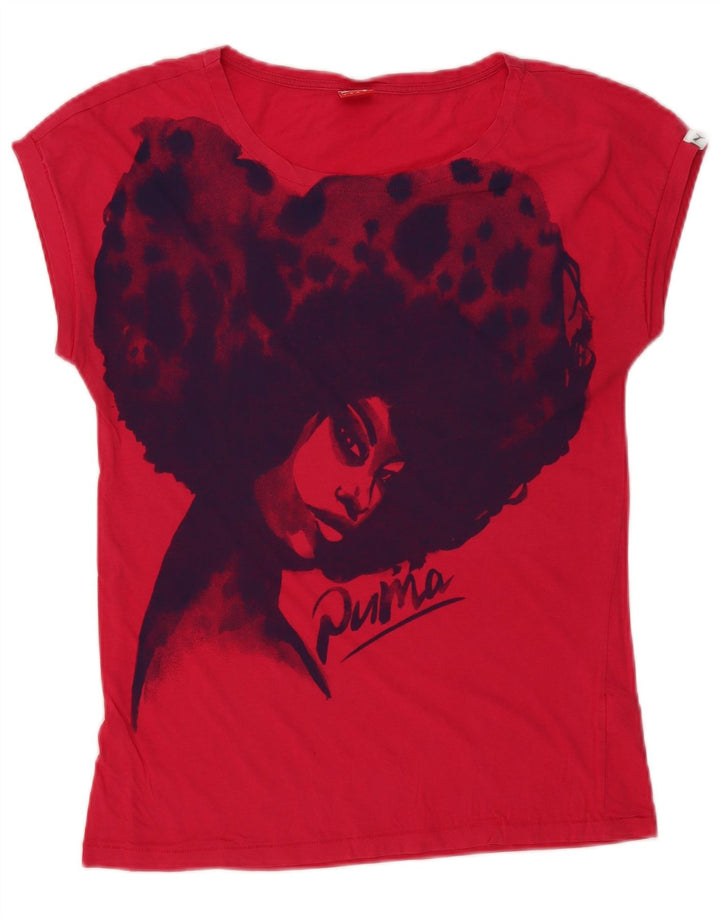 Puma camiseta feminina gráfica top UK 10 pequeno algodão rosa