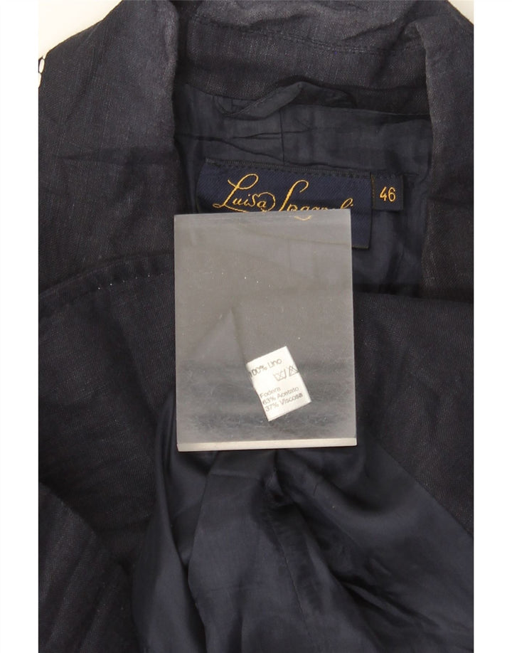 LUISA SPAGNOLI Jaqueta blazer feminina de 2 botões IT 46 grande linho azul marinho