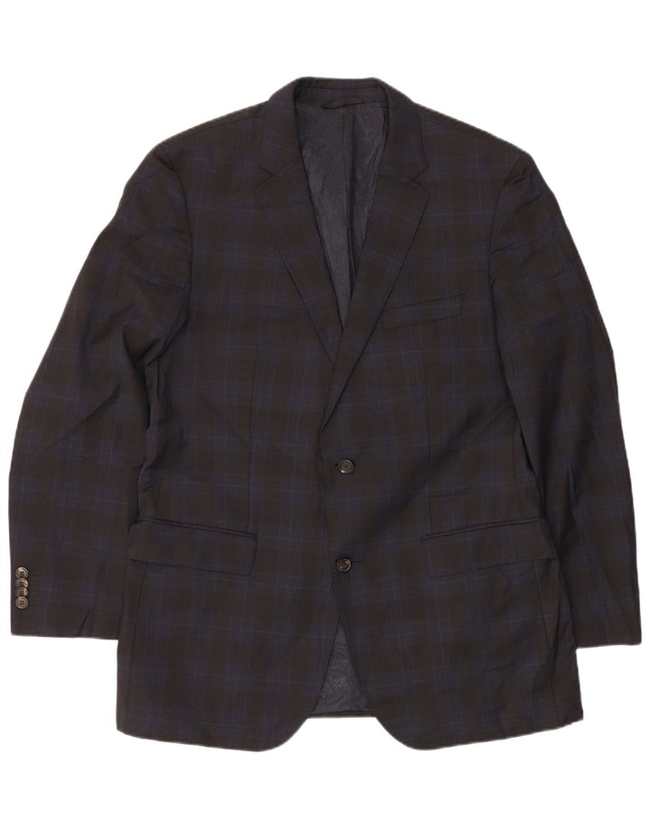 Jaqueta Blazer Masculina Hugo Boss com 2 Botões EU 52 XL Azul Marinho Xadrez Lã Virgem