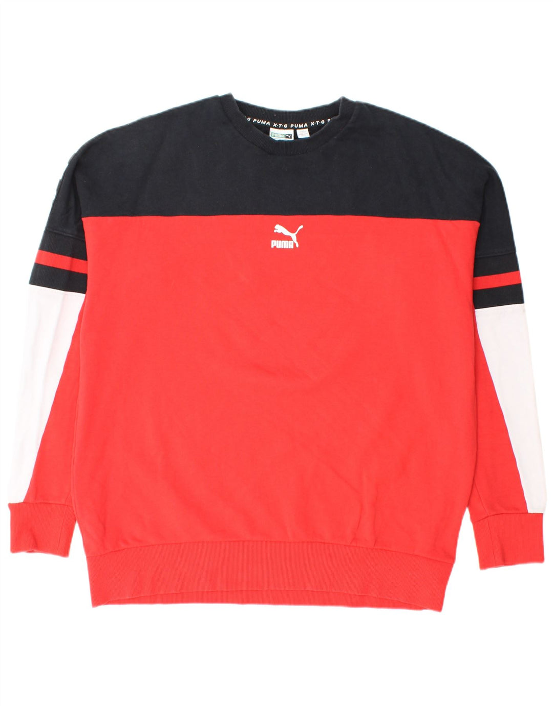 PUMA moletom gráfico masculino jumper grande algodão colorblock vermelho