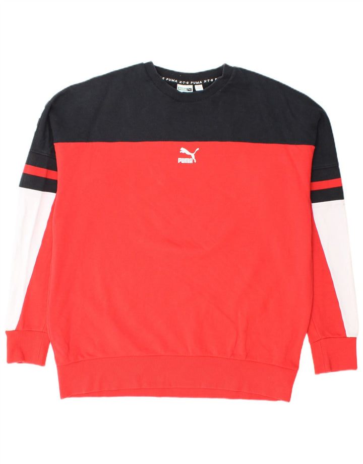 PUMA moletom gráfico masculino jumper grande algodão colorblock vermelho