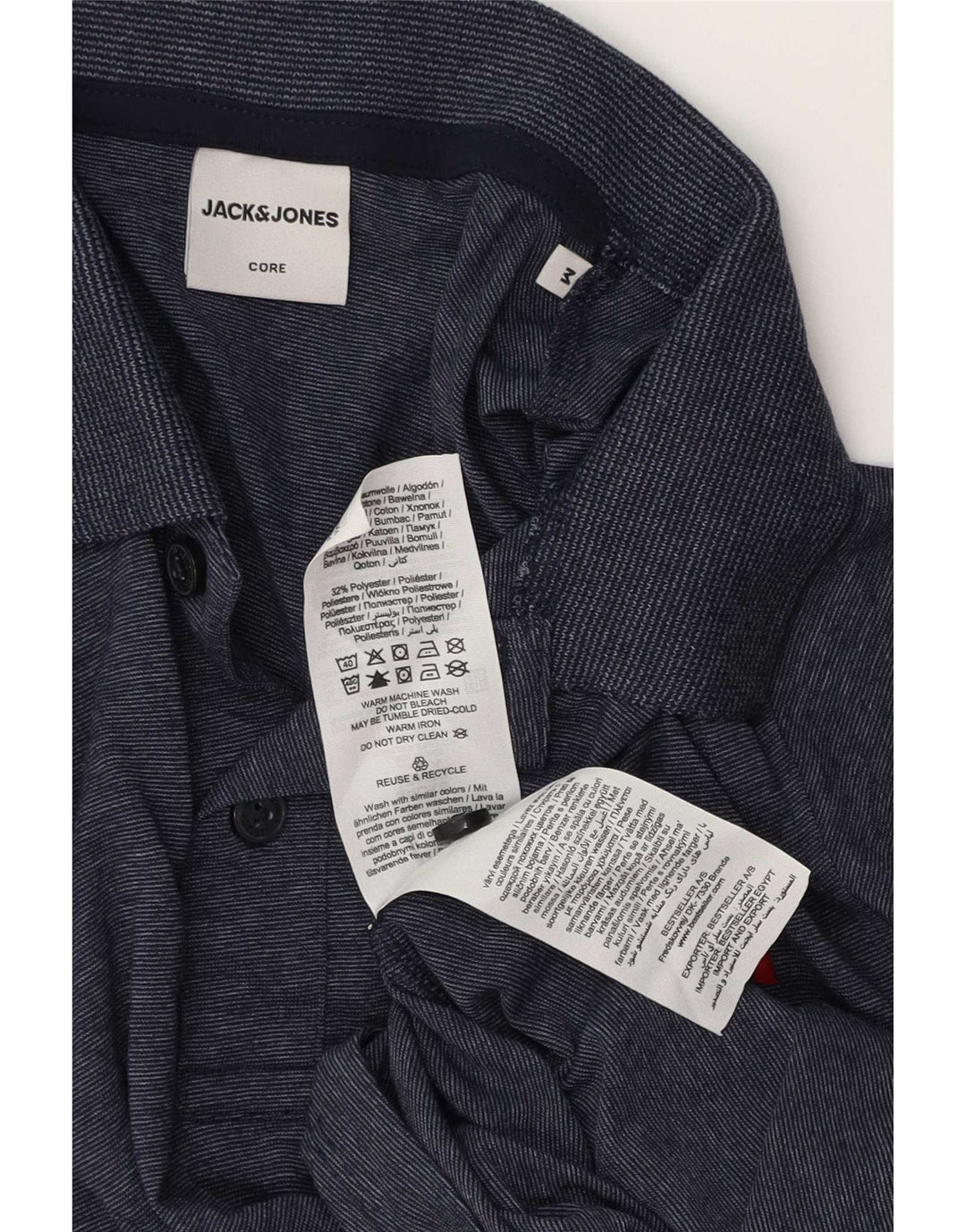 Camisa polo masculina Jack & Jones gráfica média azul marinho algodão manchado