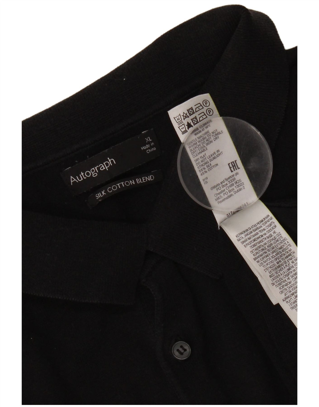 Camisa polo masculina Marks & Spencer XL seda preta