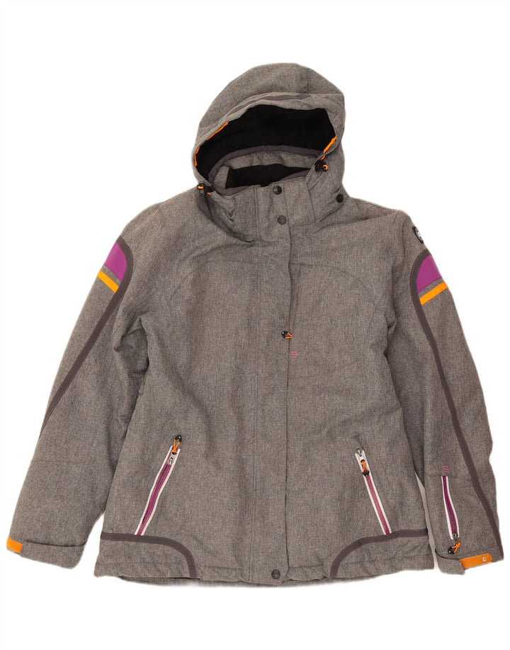 Jaqueta corta-vento feminina com capuz Killtec IT 44 cinza médio colorblock