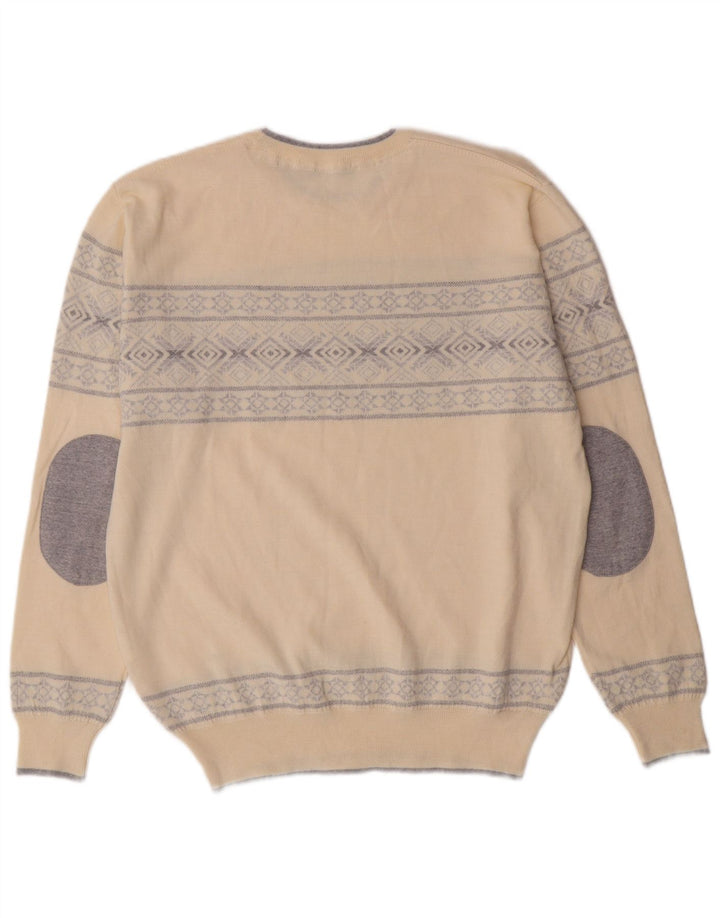 Suéter masculino VINTAGE com gola redonda grande bege Fair Isle Classic