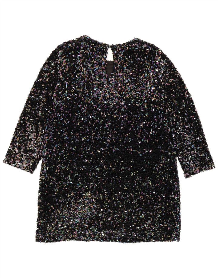 Zara Vestido feminino manga 3/4 com lantejoulas UK 18 XL poliéster multicolorido
