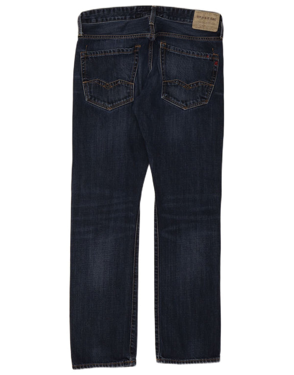 Replay Mens Straight Jeans W32 L32 Azul Marinho Algodão