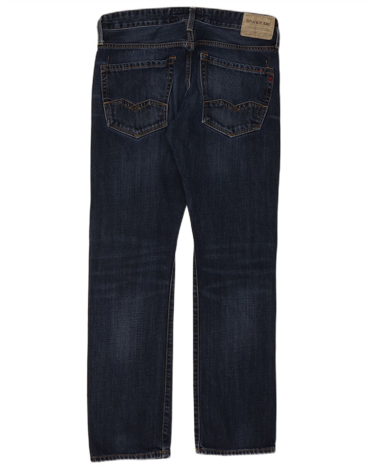 Replay Mens Straight Jeans W32 L32 Azul Marinho Algodão