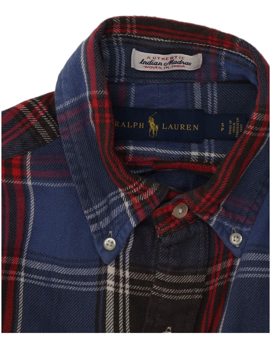 Camisa masculina de flanela RALPH LAUREN pequena de algodão xadrez azul