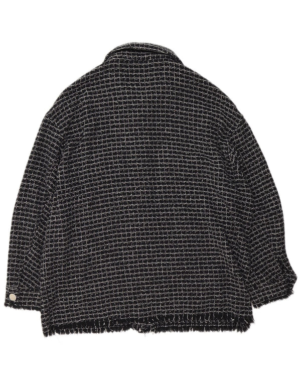 Jaqueta bomber feminina Zara Reino Unido 16 grande algodão xadrez preto