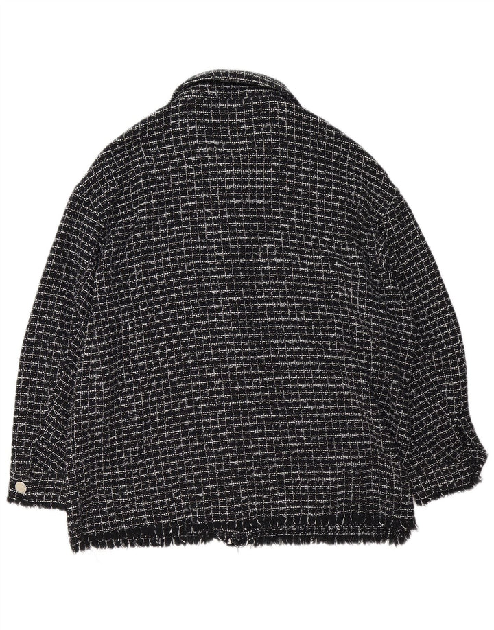 Jaqueta bomber feminina Zara Reino Unido 16 grande algodão xadrez preto