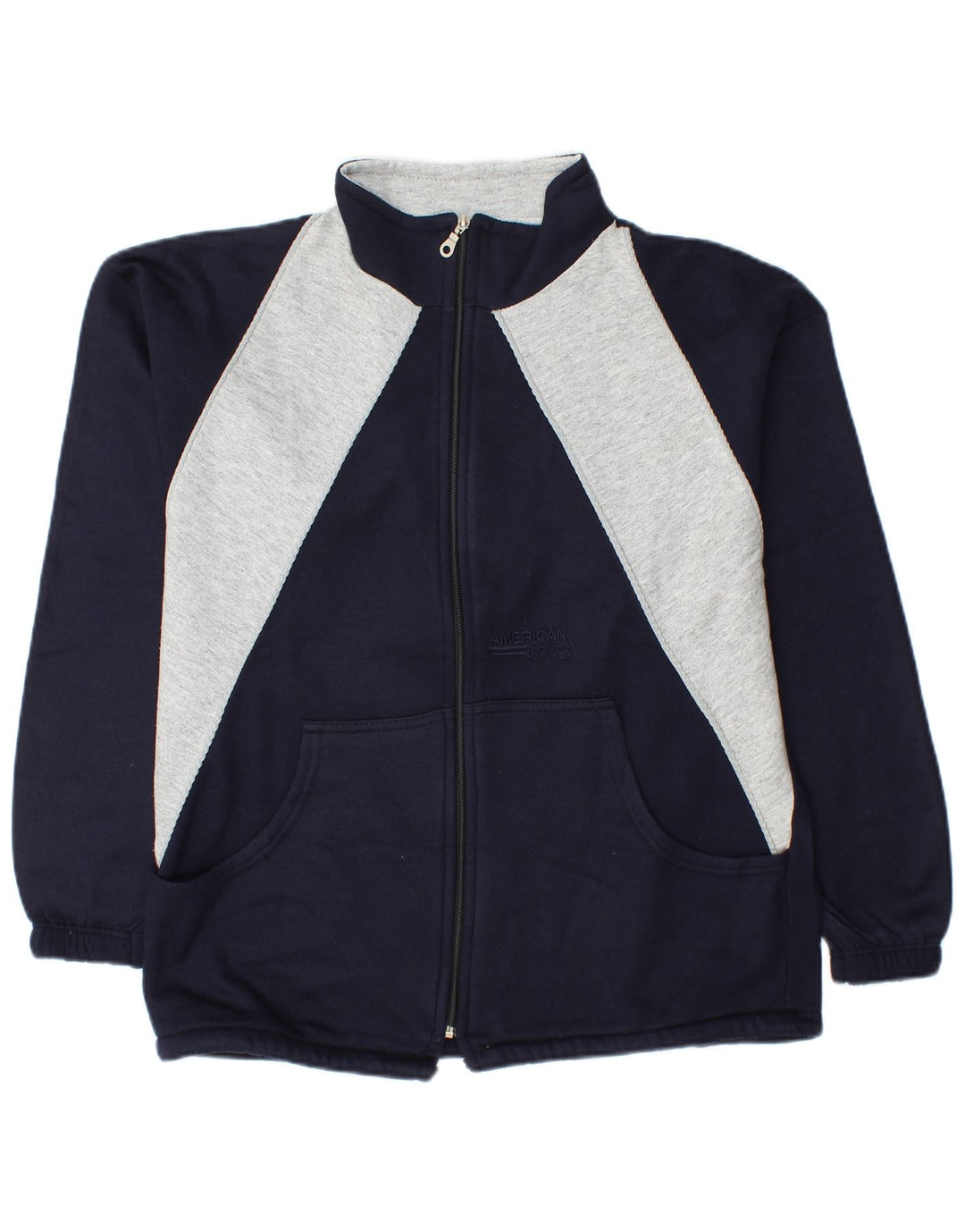 Jaqueta vintage masculina de agasalho médio azul marinho algodão colorblock