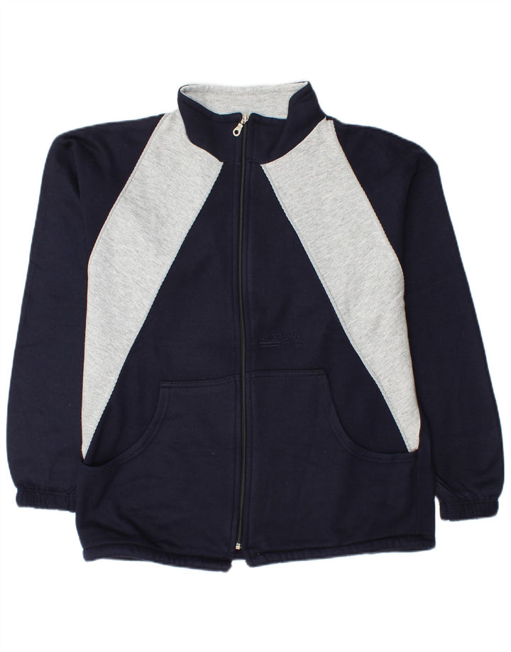 Jaqueta vintage masculina de agasalho médio azul marinho algodão colorblock