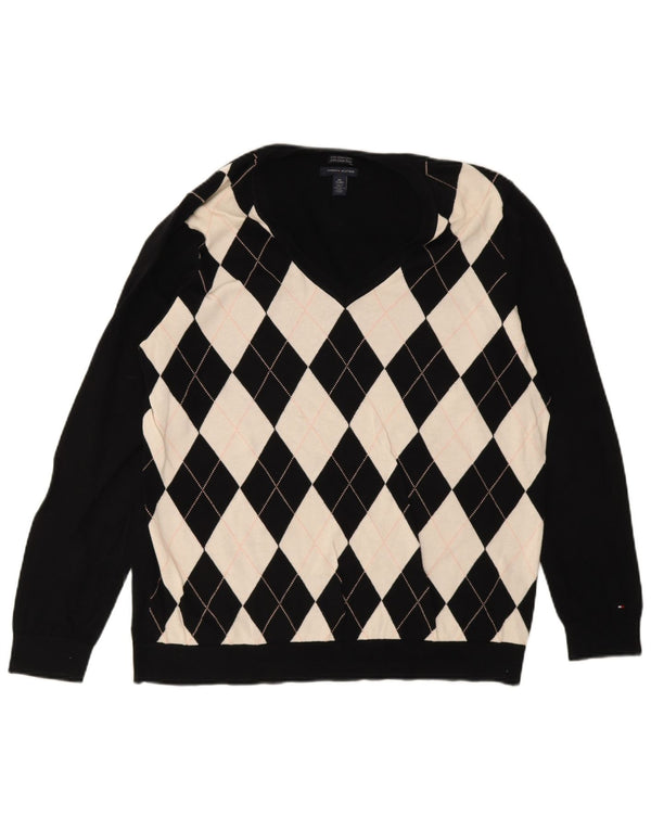 Tommy Hilfiger Suéter Jumper Feminino com Gola V UK 20 2XL Preto Argyle/Diamante