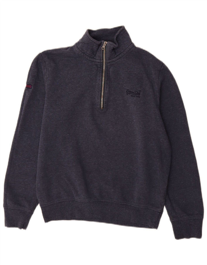 Suéter Superdry masculino com zíper e gola pequena azul marinho algodão