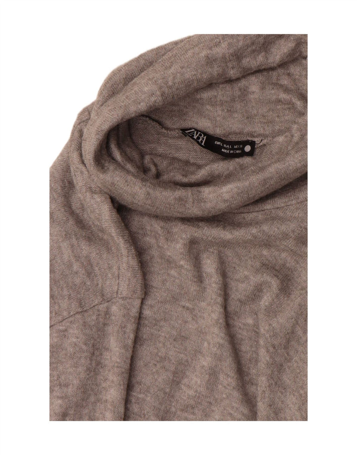 Zara Suéter feminino com gola redonda e gola redonda, Reino Unido 16, grande, cinza