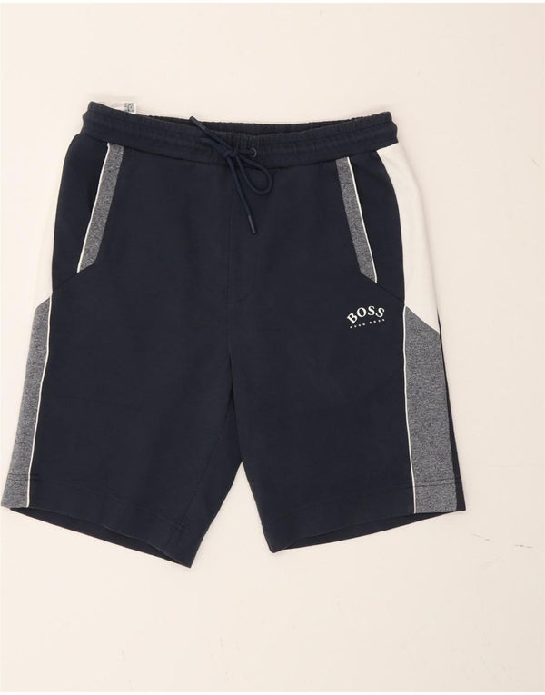 Hugo Boss Mens Sport Shorts Pequeno Azul Marinho Colorblock Algodão Esportivo