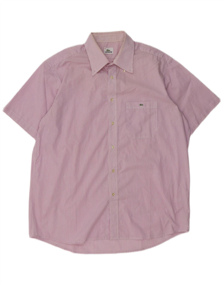 Camisa masculina de manga curta LACOSTE tamanho 45 XL roxo risca de giz algodão