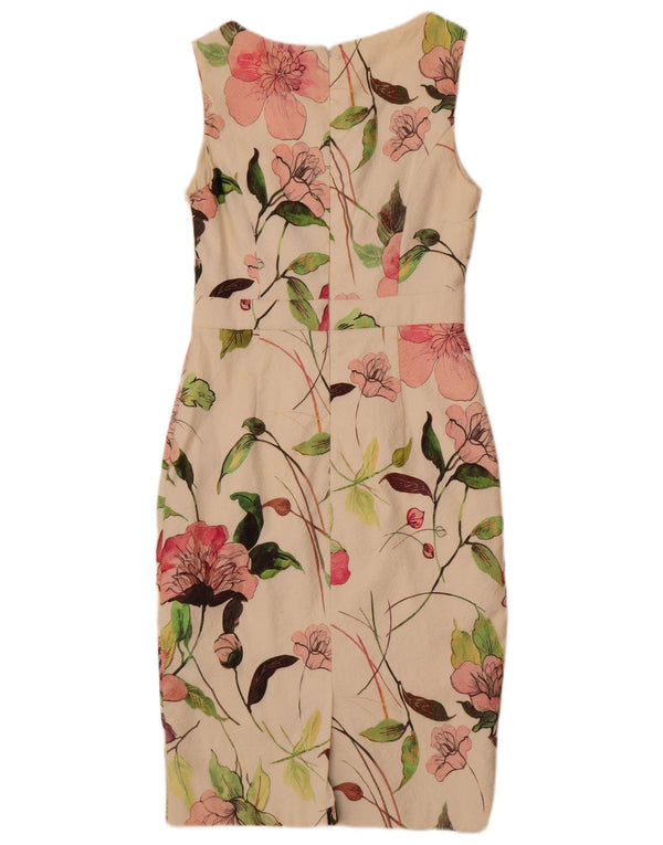 Vestido bainha feminino sem mangas Phase Eight Reino Unido 12 algodão floral branco médio