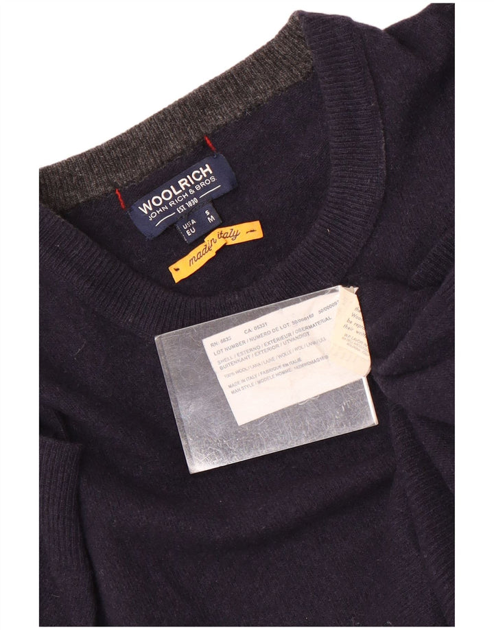 Suéter masculino Woolrich com gola redonda, pequeno de lã azul marinho
