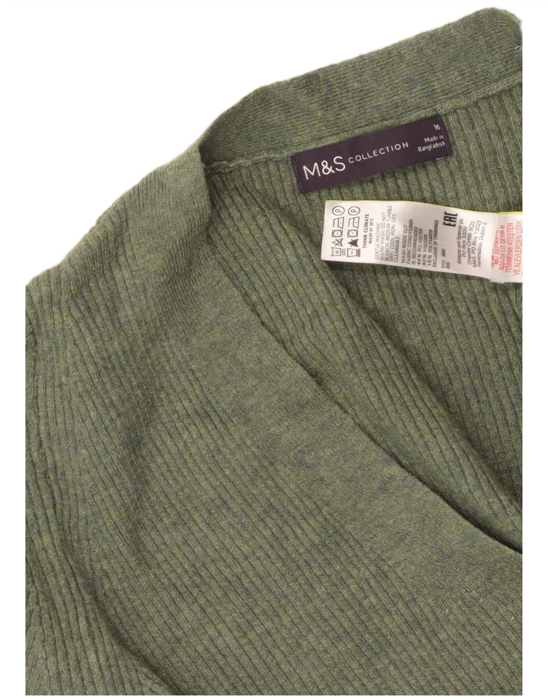 MARKS & SPENCER Suéter feminino com decote em V Reino Unido 16 grande poliéster verde