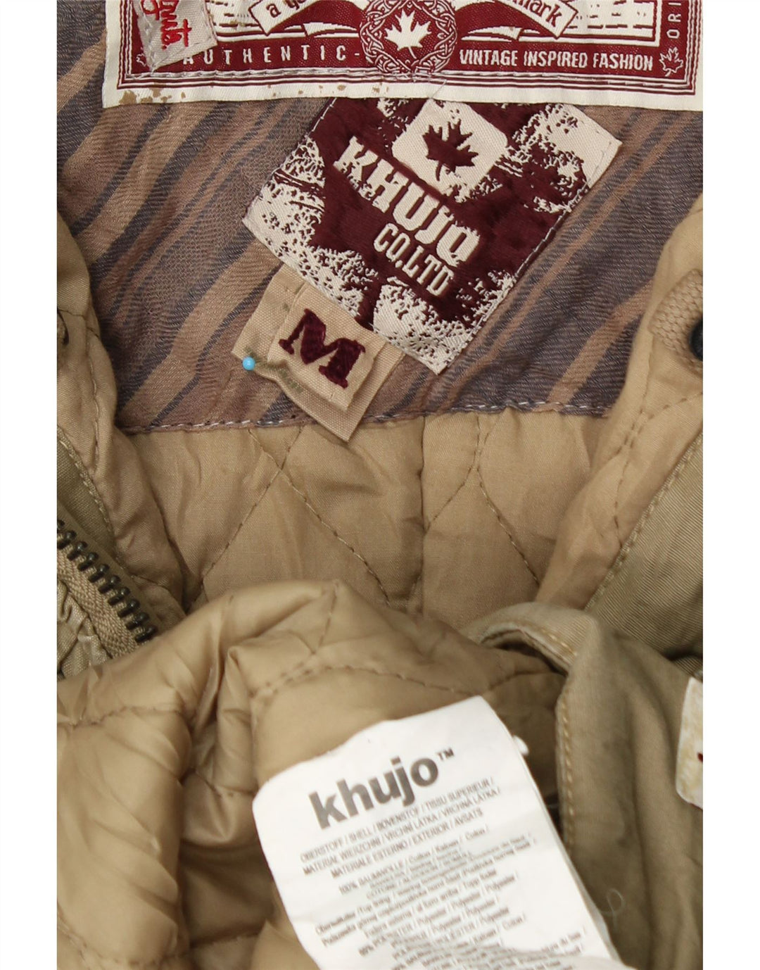 Jaqueta corta-vento feminina KHUJO com capuz Reino Unido 14 algodão cáqui médio inverno