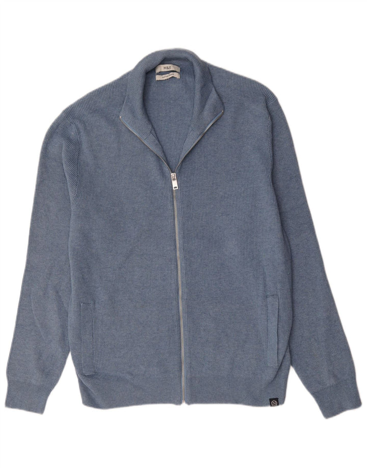 Suéter cardigã masculino Marks & Spencer grande algodão azul
