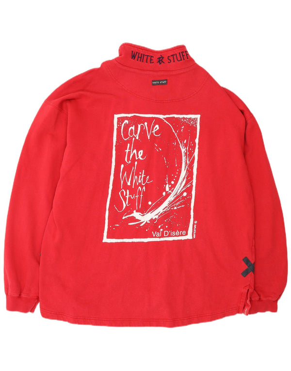 WHITE STUFF Mens Loose Fit Gráfico Zip Neck Moletom Jumper XL Vermelho