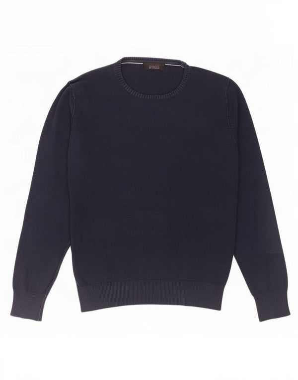 Zara Suéter masculino com gola redonda e algodão azul marinho médio