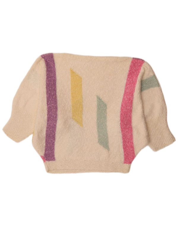 Suéter feminino vintage Batwing com gola canoa UK 18 XL branco colorblock