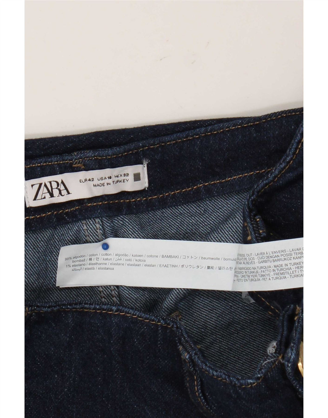 Calça jeans feminina Zara Bootcut EU 42 grande W32 L27 algodão azul marinho