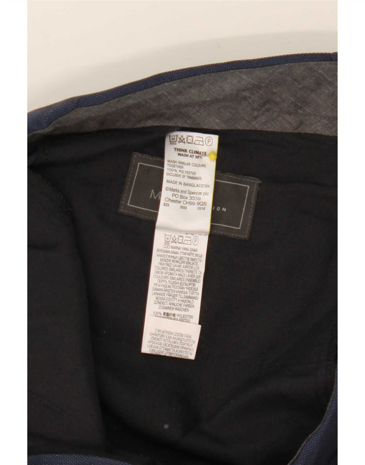 Calça masculina de ajuste regular Marks & Spencer W34 L33 azul marinho poliéster