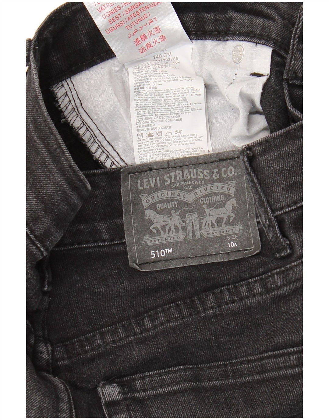 LEVI'S Boys 510 Skinny Jeans 9-10 Anos W26 L27 Algodão Preto