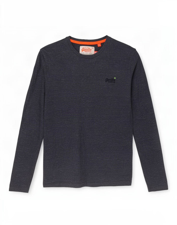Top masculino Superdry manga comprida pequeno algodão manchado azul marinho