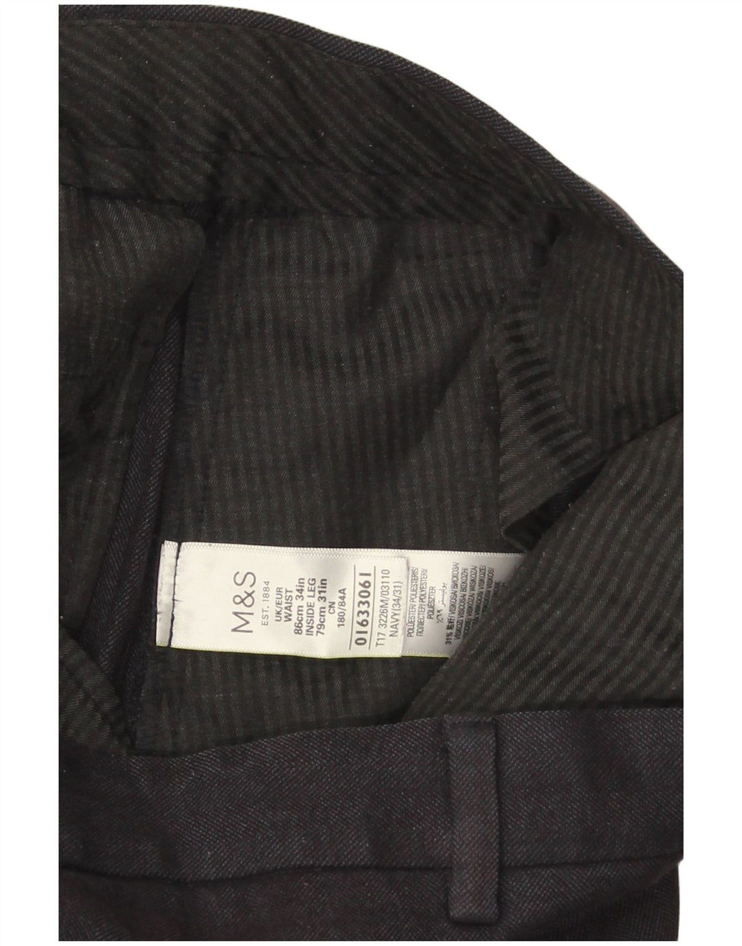 Calça casual masculina Marks & Spencer de ajuste regular W34 L31 azul marinho