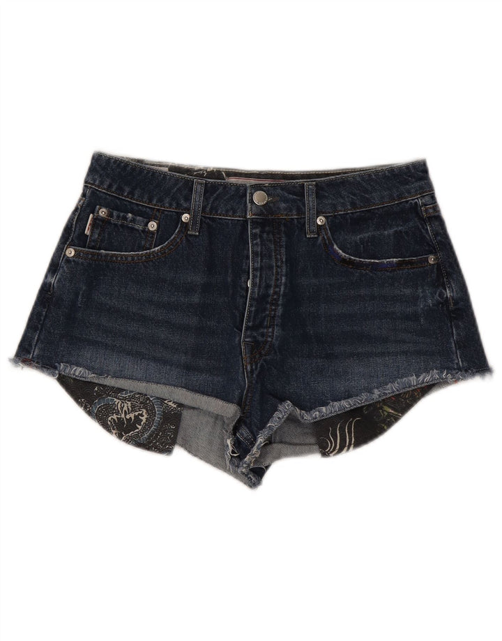 Shorts jeans feminino Superdry W28 algodão azul marinho médio