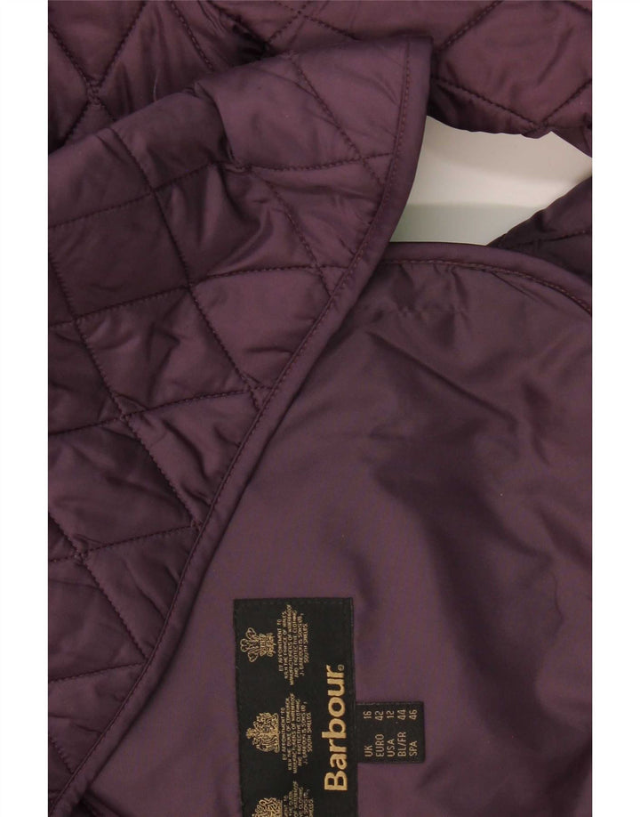 Jaqueta acolchoada feminina Barbour UK 16 grande poliamida roxa