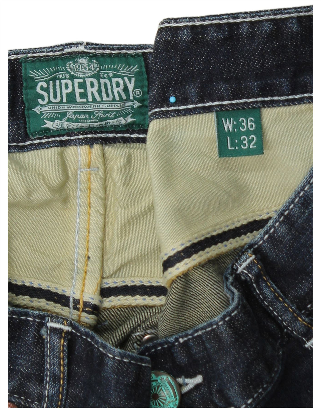 Jeans retos masculinos Superdry W36 L32 algodão azul