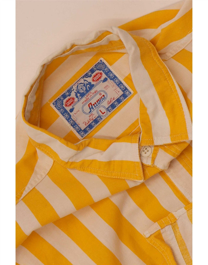 Camisa masculina vintage grande listrada amarela