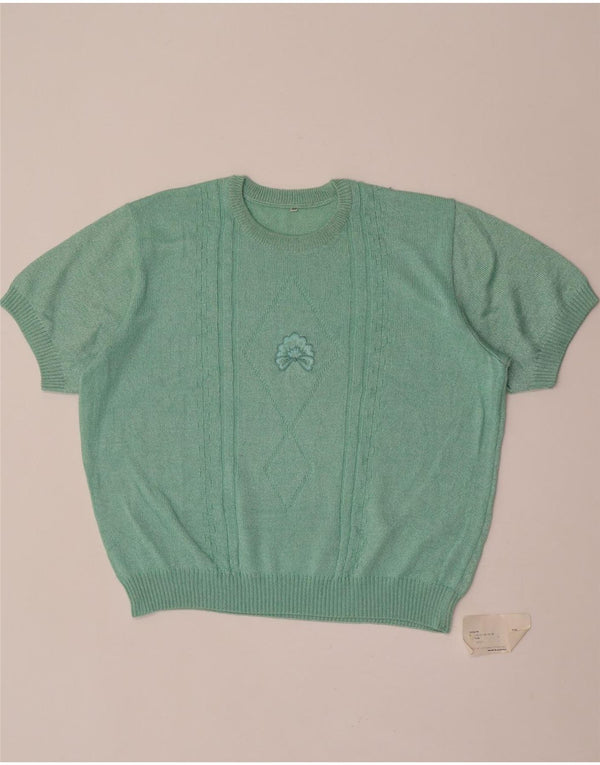 Suéter feminino vintage de manga curta com gola redonda UE 48 2XL verde