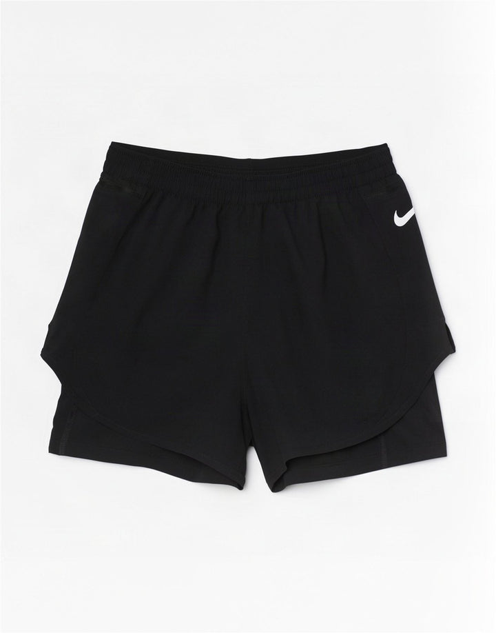 Shorts esportivos femininos Nike Dri Fit UK 12 poliéster preto médio
