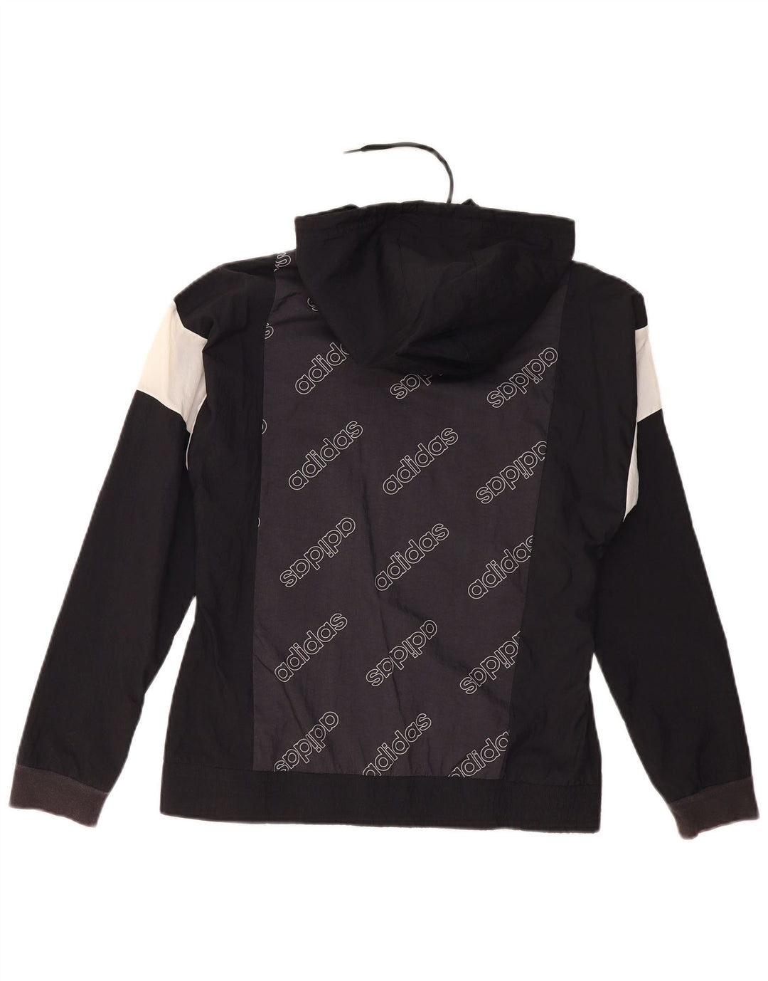 Adidas Womens Graphic Hooded Rain Jacket UK 8/10 Small Black Colourblock